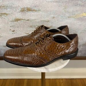 Stacy Adams Shoes Mens Size 11 Brown Embossed Leather Wingtip Dress Oxford 26777